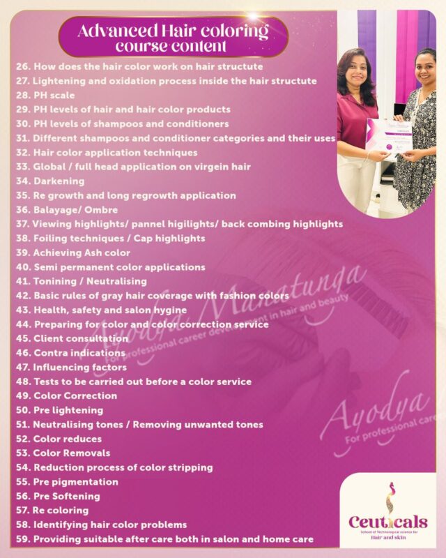 Hair coloring course in Colombo. Course content 2.