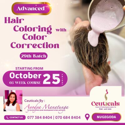 Hair coloring school course in Colombo.